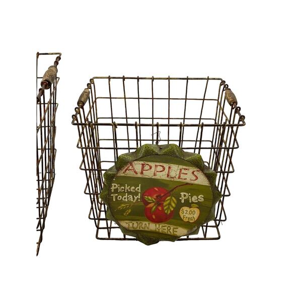 Vintage Metal Wire Locker Baskets Apple Pie Farmhouse Storage | Set of 2 - Picture 9 of 16